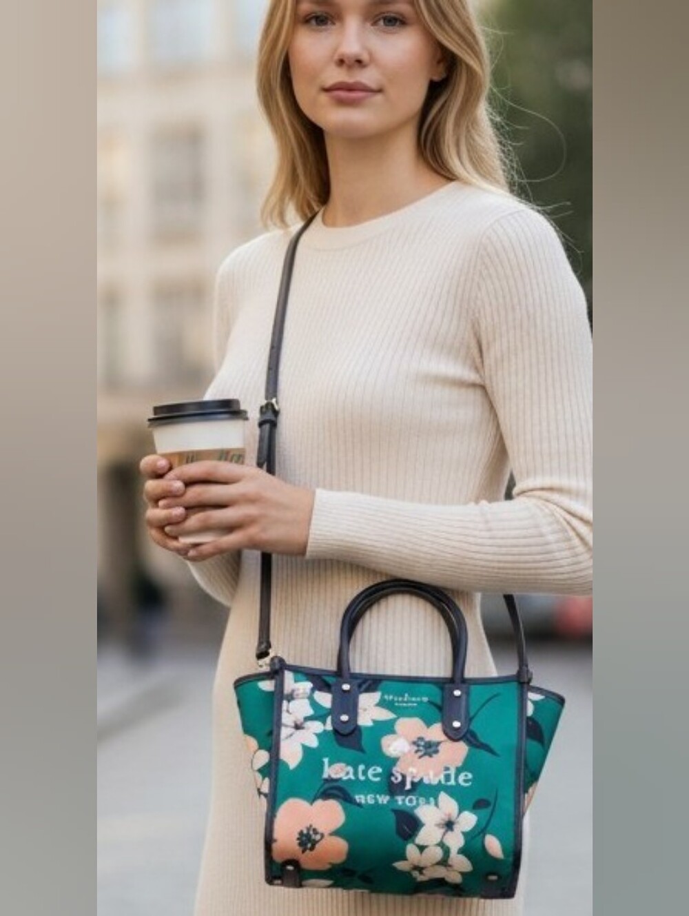 Kate Spade ♠️ Lily Blooms Green flower print Multi Sm Tote Crossbody Bag purse